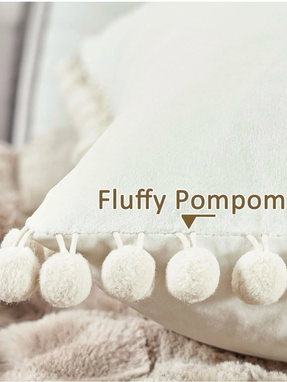 Cream Pom Pom Decorative Throw Pillow - Brand: